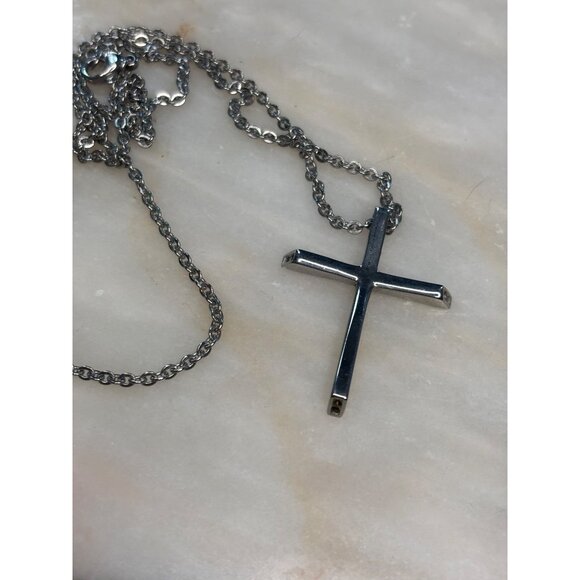 chisel Jewelry - Stamped Chisel Sterling Silver Cross Pendant Necklace